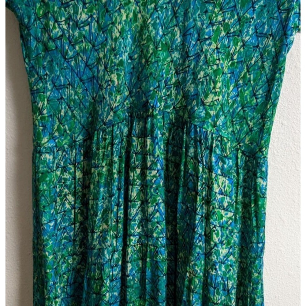 SOFT SURROUNDINGS Green/Blue Geometric Batik "Mariana" Maxi Dress Large - Picture 10 of 13